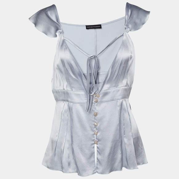 Emporio Armani Grey Silk Satin Tank Top M - Picture 2 of 6